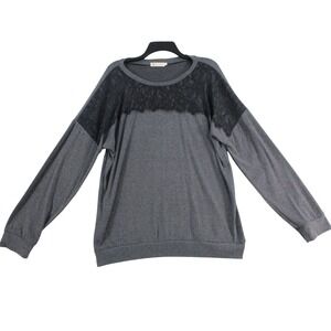 For Gand PL Women 2XL Grey Long Sleeve Lace Yoke Top Crew Neck Cotton Blend